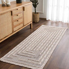 Hauteloom Lunao Living Room, Bedroom Area Rug - Geometric, Solid & Striped - Charcoal, Cream, Beige - 2'7" x 4'