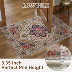 Tangsoo Vintage 4x6 Area Rug, Washable Non Slip Indoor Rugs, Oriental Machine Washable Rug Carpet, Soft Low Pile Foldable Floor Rugs for Dining Room Bedroom Living Room Home Decor Beige/Red
