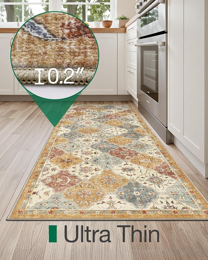 LUMI Washable Kitchen Rug 2x6 for Floor, Non Slip Runner Rugs with Rubber Backing, Low Pile Comfort Area Carpet for Standing, Living Room, Entryway, Laundry, Hallways
