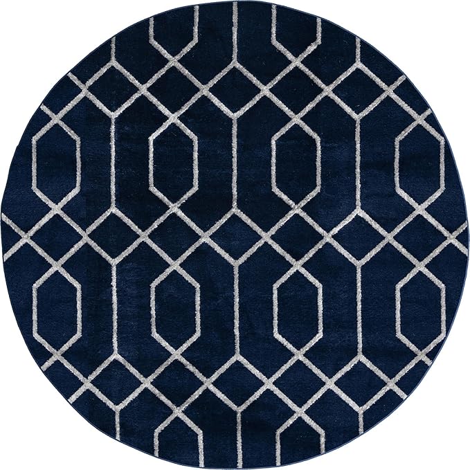Unique Loom Marilyn Monroe Glam Collection Area Rug - Trellis (3' 3" Round, Navy Blue Silver/ Silver)