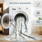 4x6 Rug Washable Area Rugs: Abstract Modern Soft Stain Resistant Indoor Floor Accent Non Slip Carpet for Living Room Entryway Kitchen Bedroom Nursery Office Bedside Home House Decor- Blue