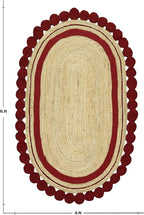 2x8 Oval Jute Runner – Flatweave Kilim Style, Hand Braided Natural Jute, 0.27" Thick, Solid Red Beige Handmade Boho Carpet for Hallway, Kitchen, Entryway
