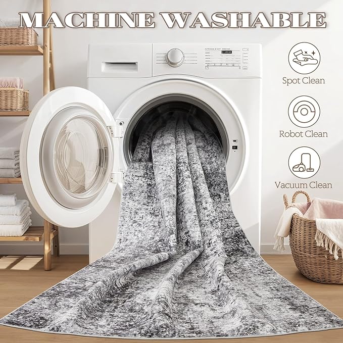 Area Rug Living Room Rugs - 5x8 Large Soft Indoor Neutral Modern Abstract Low Pile Washable Rug Carpet for Bedroom Dining Room Farmhouse Home Office - Grey