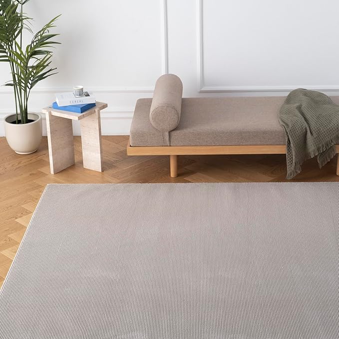 Revival Rugs Stripe 7'10"x10' Washable Area Rug for Living Room Bedroom - 100% Recycled Oeko-TEX Certified, Medium Pile, Taupe