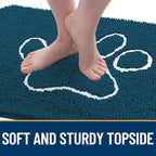 OLANLY Dog Door Mat for Muddy Paws 30x20, Paw Print Design, Absorbs Moisture and Dirt, Absorbent Non-Slip Washable Doormat, Quick Dry Chenille Mud Mat, Entry Indoor Entryway Carpet, Atlantic Blue
