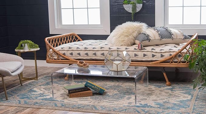 Unique Loom Salzburg Collection Classic Traditional Design Oriental Inspired Border Area Rug (3' 3 x 5' 3 Rectangular, Beige/Blue)