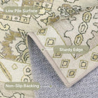 5x7 Area Rug Machine Washable Boho Rug for Living Room,Ultra-Thin Low Pile Carpet,Lightweight Indoor Printed Rug,Non Slip Floral Area Rug for Bedroom, Dining Room, Home Office,Taupe