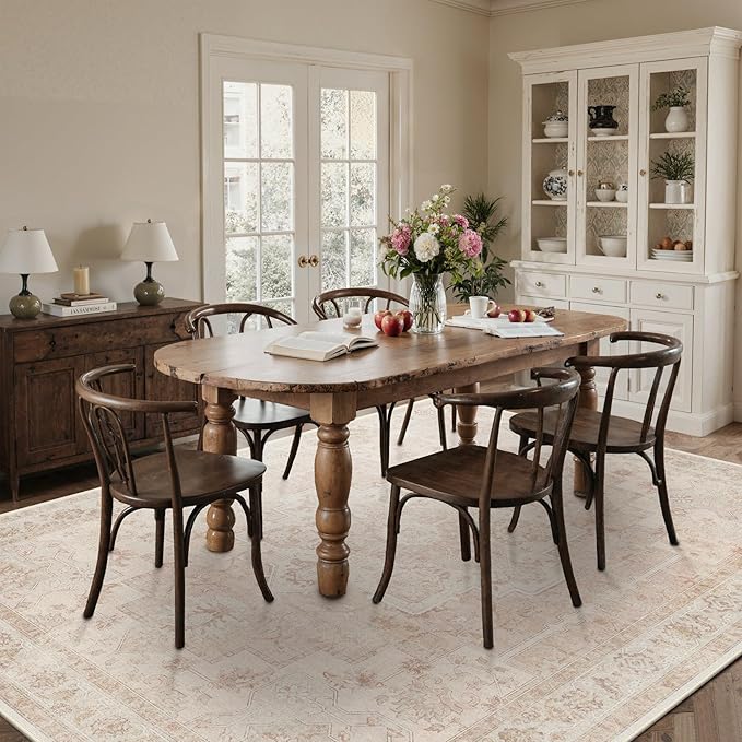 8x10 Area Rugs for Living Room, Machine Washable Non Slip Vintage Rugs, Low Pile Lightweigt Print Indoor Rug for Bedroom, Dining Room, Home Office, Pink