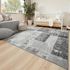 LOCHAS Rug for Living Room, Washable Soft Area Rugs for Bedroom 4x6, Abstract Carpet for Indoor Office Kids Dining Room Nursery Floor, Grey Geometric Vintage Home Decor, Non Slip, Pet Child Friendly
