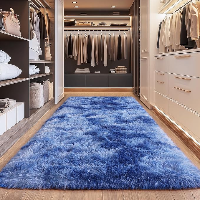 Plush Rugs for Living Room, Soft Shaggy Carpets for Living Room, Upgrade Anti-Skid Fuzzy Rugs for Kids' Room, Perfect Decor for Modern Home Tie Dye Blue 2x6Feet