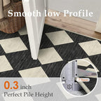 3x8 Runner Checkered Rug for Hallways Black Washable Long Carpet Non-Slip Low Pile Boho Indoor Accent Throw Rug for Entrance Kitchen Bedroom Dining Laundry