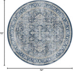 RUGGABLE Washable Area Rug – Kamran Admiral Blue 6 ft Round, Stain-Resistant, Non-Slip – Medium Machine Washable Rugs for Living Room, Bedroom, Hallway, Entryway & Office–with Cushioned Pad