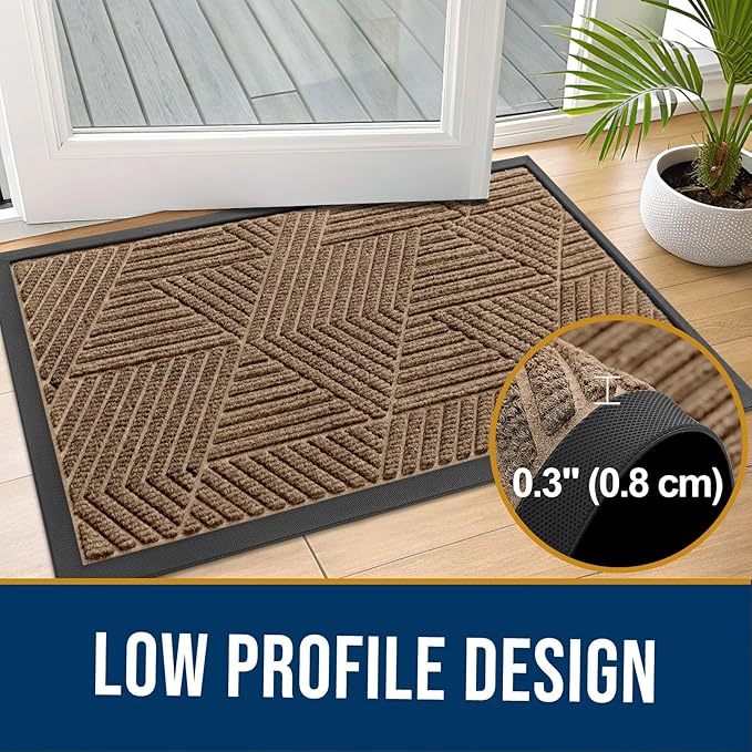 Kitinjoy Front Door Mat Outside Entrance, Sturdy Natural Dirt Trapper, Heavy Duty Rubber Doormat, Low Profile Non-Slip Backing, Easy Clean Mat for Indoor Outdoor, 47X32 Inch, Coffee