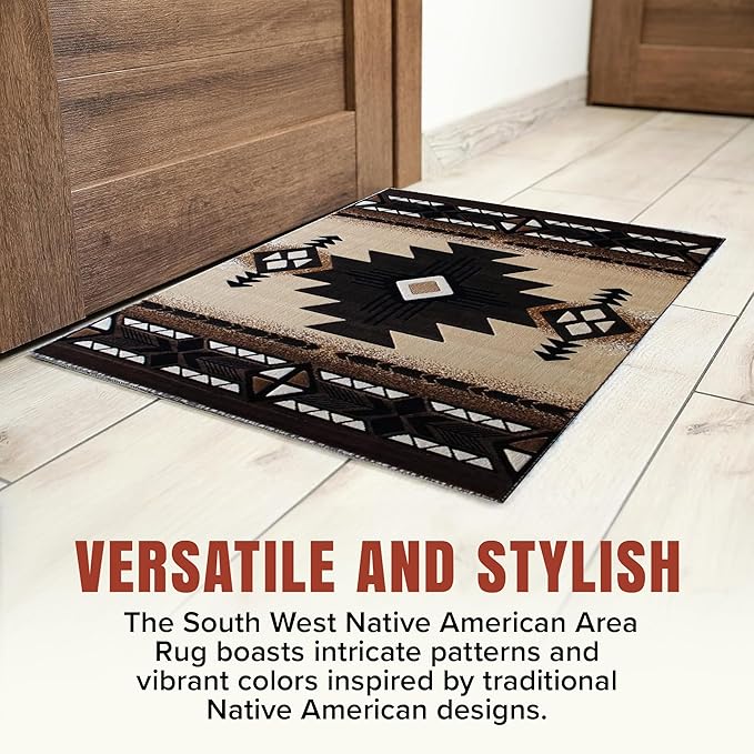YHSF South West Native American Area Rug C318 - Easy Clean, Thick, Soft, Durable Native Tribal American Indian Inspired Rug for Bedroom/Living Room and More - Berber, 8 Feet x 10 Feet
