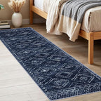 KILOCOCO Boho Kitchen Runner Rug 2x6 Washable Runner Rug, Soft Runners for Hallways Non Slip Printed Distressed Laundry Room Rugs, Low-Pile Rugs for Entryway/Bedroom/Living Room, Dark Blue