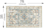 Enkor Area Soft Rugs 5x7 Washable Non Slip Boho Floor Rugs for Living Room Bedroom, Vintage Style Farmhouse Mat for Kitchen Entryway Beige & Green