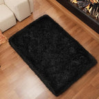 Zentavio Bedside Rugs Small 2x3 Shag Entry Entrance Rugs Soft Bedroom Carpet Area Rugs for Dorm College Essentials Non-Slip Living Room Throw Rug Home Decor Aesthetic Nursery Black