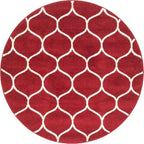 Rugs.com Lattice Frieze Collection Rug – 4' Round Red Medium Rug Perfect for Kitchens, Dining Rooms
