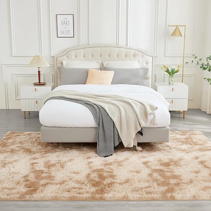 Andency Area Rugs 9x12 for Living Room Home Decor, Large Shaggy Bedroom Carpet, Non-Slip Big Shag Indoor Thick Soft Fluffy Furry Fur Area Rugs for Kids Dorm Nursery Aesthetic, Tie-Dyed Beige