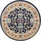 Unique Loom Sialk Hill Collection Area Rug - Washington (4' 1" Round Navy Blue/Cream)