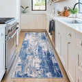 Washable Area Rugs 2'x5' Non-Slip Modern Abstract Soft for Living Room Entryway Bedroom Nursery, Print Pattern, Blue Grey Navy Gray