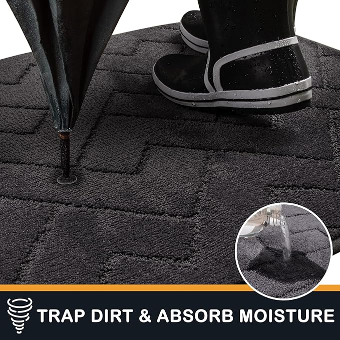 PURRUGS Dirt Trapping Door Mat 24" x 59", Non-Slip Machine Washable Entry Rug, Shoe Scraper, Dog Doormat, Super Absorbent Welcome Mat for Front & Back Door, Muddy Wet Shoes & Paws, Charcoal