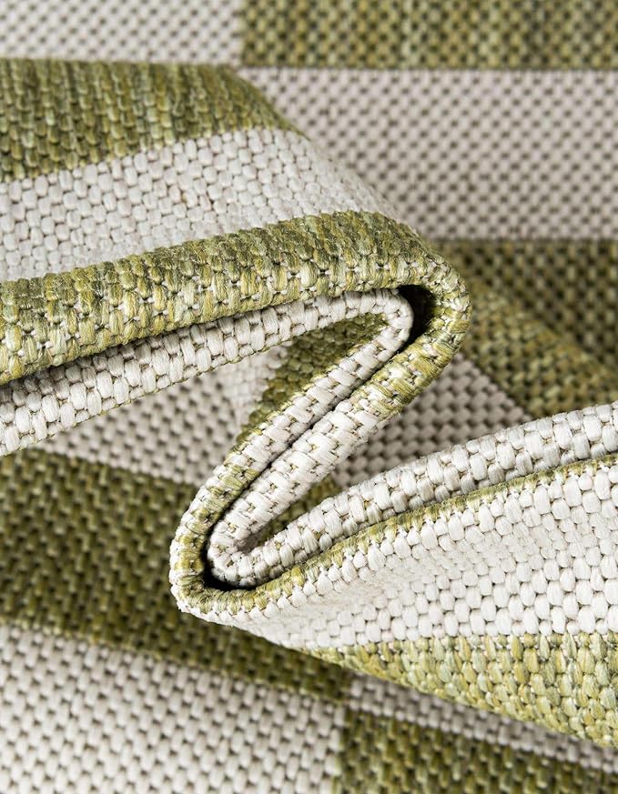 Unique Loom Outdoor Striped Collection Area Rug - Striped (7' 10" x 10' Rectangle Green/Ivory)