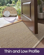 DEXI Ultra Thin Entryway Door Mat 17x30, Non Slip Rubber Backing Inside Entry Mat, Low Profile Easy Clean Dirt Trapper Doormat for Inside Entrance Patio, Beige