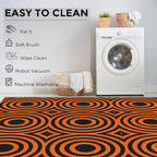4x6 Geometric Circle Rugs for Bedroom Decor, Washable Retro 60s 70s Geometry Pattern Area Rug, Living Room Home Decoration, Non Slip Soft Thin, Black Orange Decor Carpet PF-P 49
