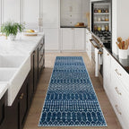 Lahome Moroccan Washable Runner Rug 2x10, Non Slip Hallway Runner Rug 10 Ft Ultra-Thin Kitchen Runners Non Skid, Soft Modern Geometric Print Carpet Runners for Entryway Stair (Blue, 2'x10')