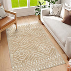 Wonnitar Moroccan Washable Rug 3x5, Non-Slip Entryway Area Rug, Soft Farmhouse Bedroom Throw Mat, Geometric Low Pile Scandinavian Accent Carpet for Entry Kitchen Basement (Kakhi,3'x5')