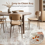 Round Rug Living Room Rugs: 10x10 Washable Circle Large Abstract Modern Soft Stain Resistant Non-Slip Indoor Floor Carpet for Bedroom Nursery Office Dining Room Playroom Home House Decor- Brown