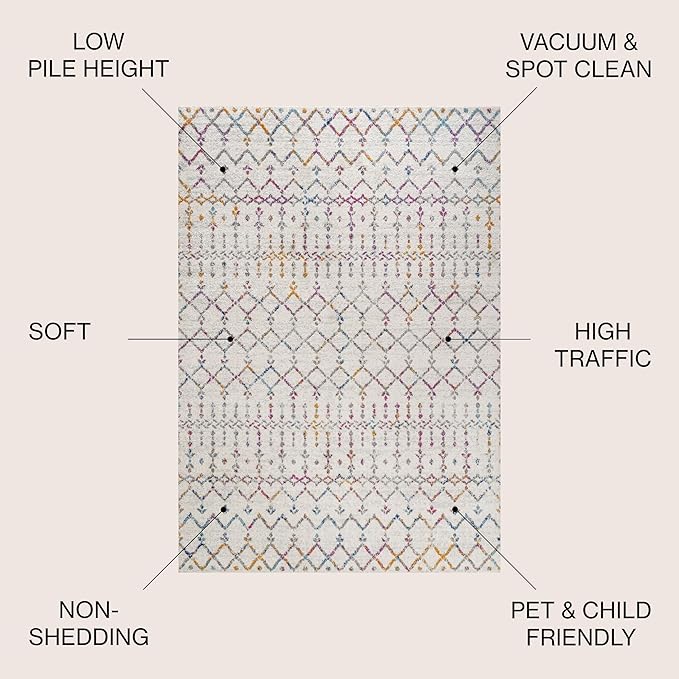 JONATHAN Y Boho Vintage Diamond Ivory/Multi Indoor Area Rug 3X5 ft, Moroccan Hype for Living Room, Bedroom, Kitchen, Office, Easy-Cleaning, High Traffic, Pet-Friendly, Non-Shedding (MOH101E-3)