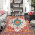 Moynesa Ultra-Thin Pink Area Rug - 8x10 Bedroom Living Room Rug Non-Slip Non-Shedding Nursery Mat, Indoor Oriental Medallion Floor Carpet for Dining Room Entryway Playroom