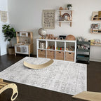 LIVEBOX Washable Gray Rug 6x9 - Vintage Soft Rug for Living Room, Large Neutral Rugs Anti-Skid Low-Pile Flower Carpet for Bedroom Office, Silverygray