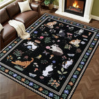 5x7 Area Rugs Living Room Rug: Vintage Washable Rug Floral Soft Carpet Indoor Floor Non-Slip Boho Stain Resistant Large Carpets for Bedroom Kids Nursery Dining Room Farmhouse Home Office Black/C01