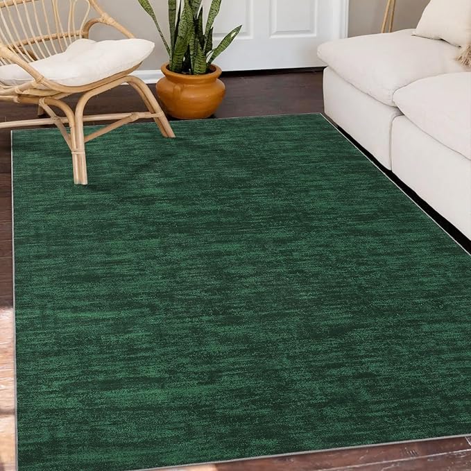 RUGSREAL Modern Area Rug 4x6 Rug for Bedroom Indoor Non-Slip Solid Color Area Rug Washable Contemporary Area Rugs Throw Floor Carpet for Bedroom Living Room Kitchen, Dark Green