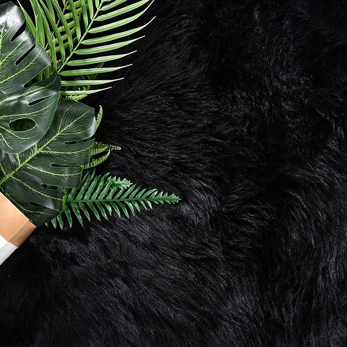 Latepis 9 x 12 Area Rug for Living Room Black Fur Faux Sheepskin Fluffy Rug for Bedroom Big Shag Carpet for Living Room Shaggy Rugs Rectangle