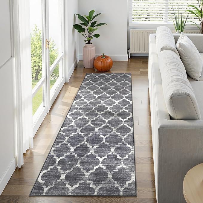 Lahome Moroccan Runner Rugs for Hallway 2x6 Washable Non-Slip Carpet Bedroom Rugs Throw Low-Pile Laundry Room Rug Kitchen Runner Grey Distressed Entryway Bathroom Living Room
