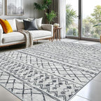 KUTA Moroccan 8x10 Rugs for Living Room Grey, Washable Boho Area Rug Non-Slip, Ultra Soft Geometric Tribal Traditional Farmhouse Carpet for Dining Room Bedroom Dorm Office Home Decor