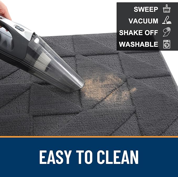 OLANLY Door Mats Indoor, Non-Slip, Absorbent, Dirt Resist, Entrance Washable Mat, Low-Profile Inside Entry Doormat for Entryway (30x17 inches, Dark Grey)