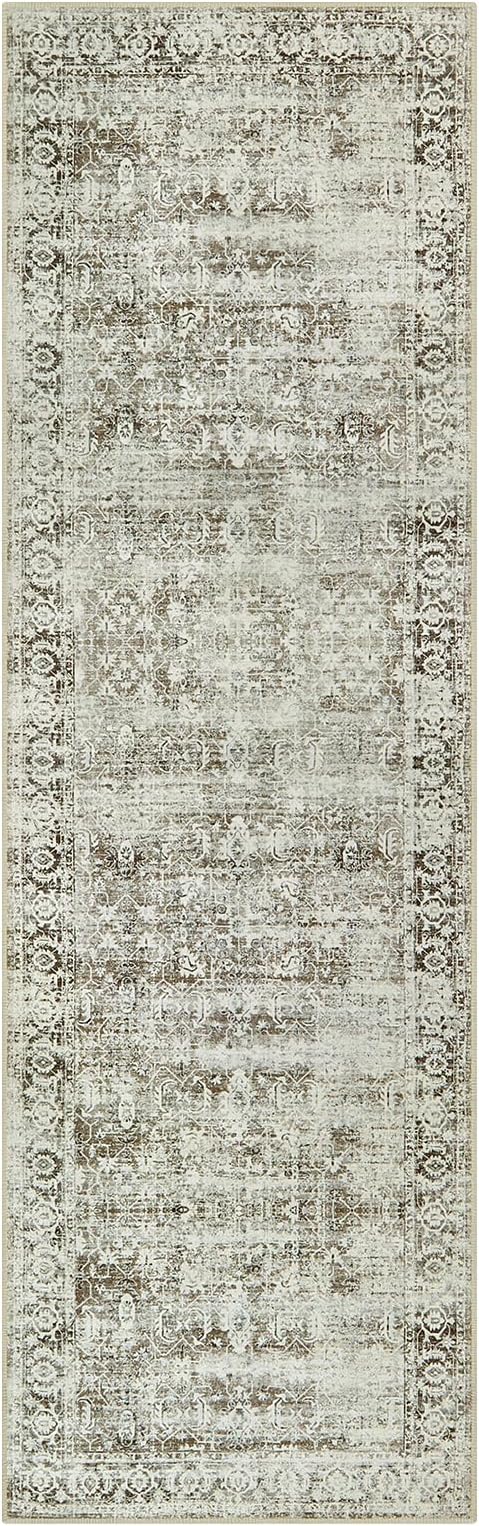 Morebes Vintage Long Bathroom Runner Rug, Washable Entryway Rugs Indoor Non Slip,Soft Distressed Doormat Indoor Entrance Throw Rug Kitchen Sink Mat Floor Carpet Runner, Brown