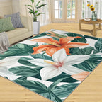 Lily Flowers Rugs for Bedroom - 4x6 Area Rug - Abstract 3D Flowers Rugs for Living Room, Tropical Plants Rug, Washable Home Decor Carpet