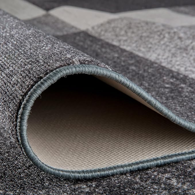 Rugshop Modern Boxes Design Non-Slip (Non-Skid) Area Rug Runner 2' X 7' (22" X 84") Gray