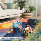 Boho Sun Area Rugs 5x7ft, Minimalist Line Rugs for Living Room, Geometric Solar Floor Rug Sturdy and Non-Shedding for Bedroom Hardwood Floors Teen Room