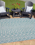 Unique Loom Outdoor Trellis Collection Area Rug - Tribal Trellis (5' 3" Square, Aqua/ Ivory)