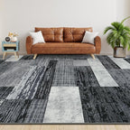 Large Area Rugs,Modern Geometric Patchwork Floor Decor for Bedroom Aesthetic Carpet, Rockwood Collection, Indoor Rugs for Living Room, Dining Room, Nursery, Office, Machine Washable Rug,4x6 Ft Grey