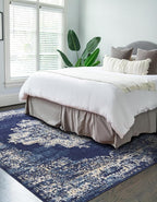 vivorug 9x12 Area Rugs for Living Room, Non Slip Machine Washable Vintage Navy Blue Rug, Ultra-Thin Lightweight Large Area Rug for Bedroom, Dining Room, Low Pile Rug