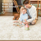 9x12 Area Rugs for Living Room: Washable Large Vintage Floral Rug Low Pile Non-Slip Boho Carpet for Bedroom Dining Home Office (Beige, 9'x12')