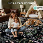 9x12 Area Rugs Living Room Rug: Vintage Washable Rug Floral Soft Carpet Indoor Floor Non-Slip Boho Stain Resistant Large Carpets for Bedroom Kids Nursery Dining Room Farmhouse Home Office Black